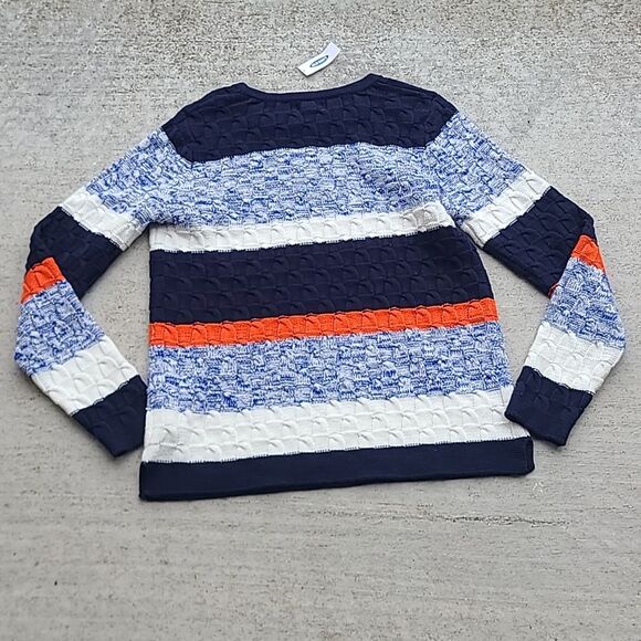Old Navy NWT Blue Orange Cream Striped Crewneck Cable Knit Sweater Colorblock L - Picture 5 of 5